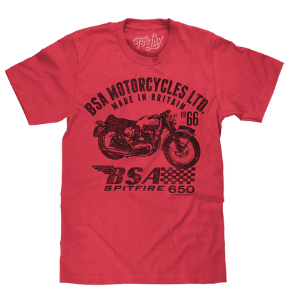 Red heather crew-neck graphic t-shirt with motorcycle front print