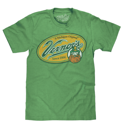 Green T-shirt with oval Vernor's logo graphic on chest