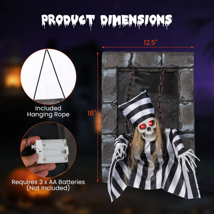 18-Inch Animated Hanging Skull Prisoner Halloween Decoration