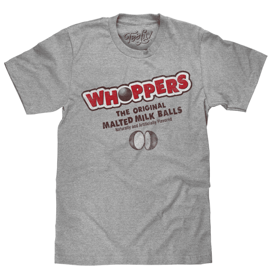 Heather gray graphic T-shirt with Whoppers “The Original Malted Milk Balls” print