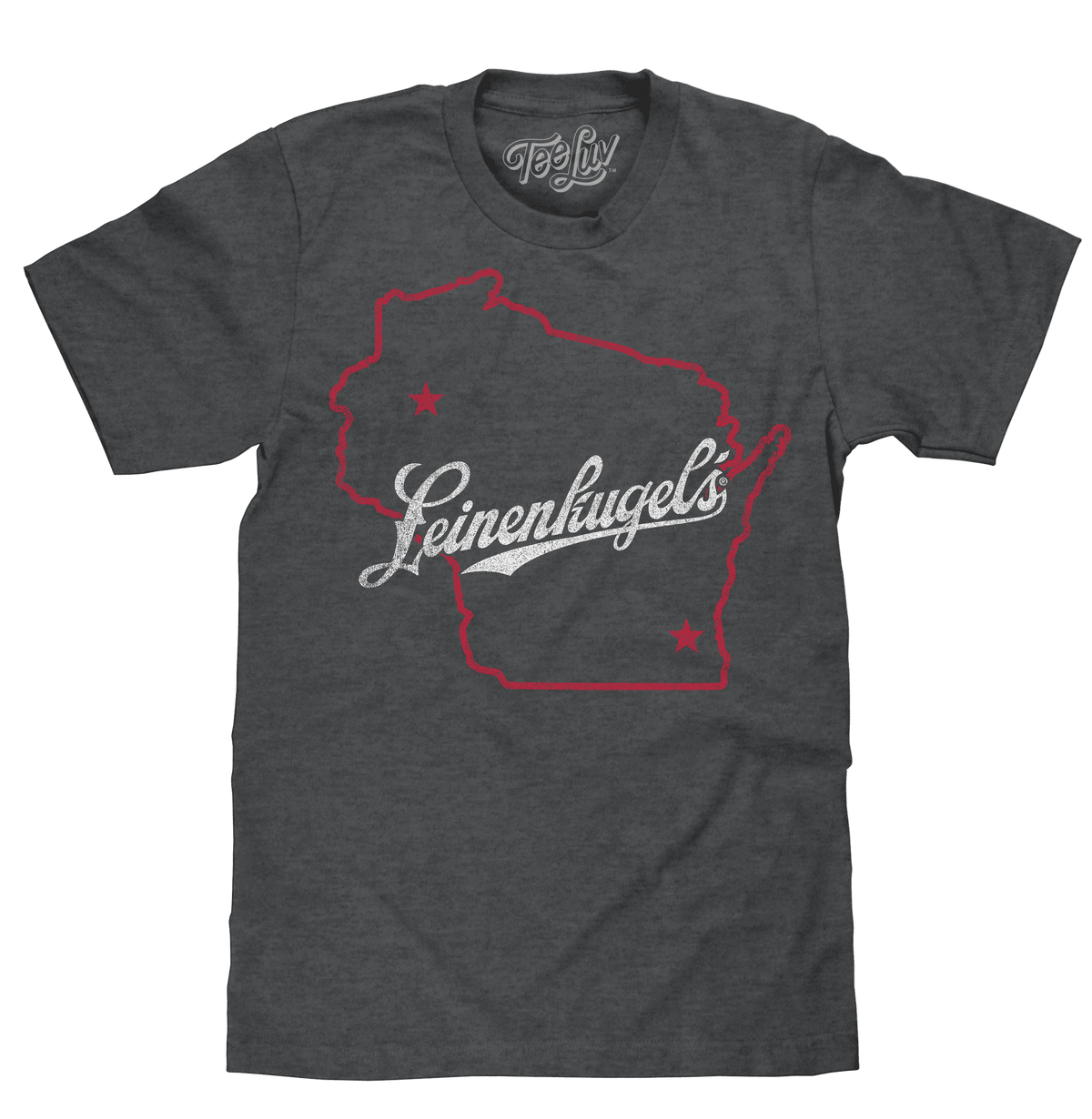 Gray Leinenkugel's graphic T-shirt with Wisconsin outline and stars
