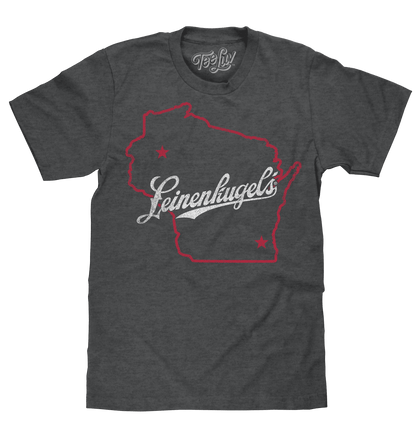 Gray Leinenkugel's graphic T-shirt with Wisconsin outline and stars
