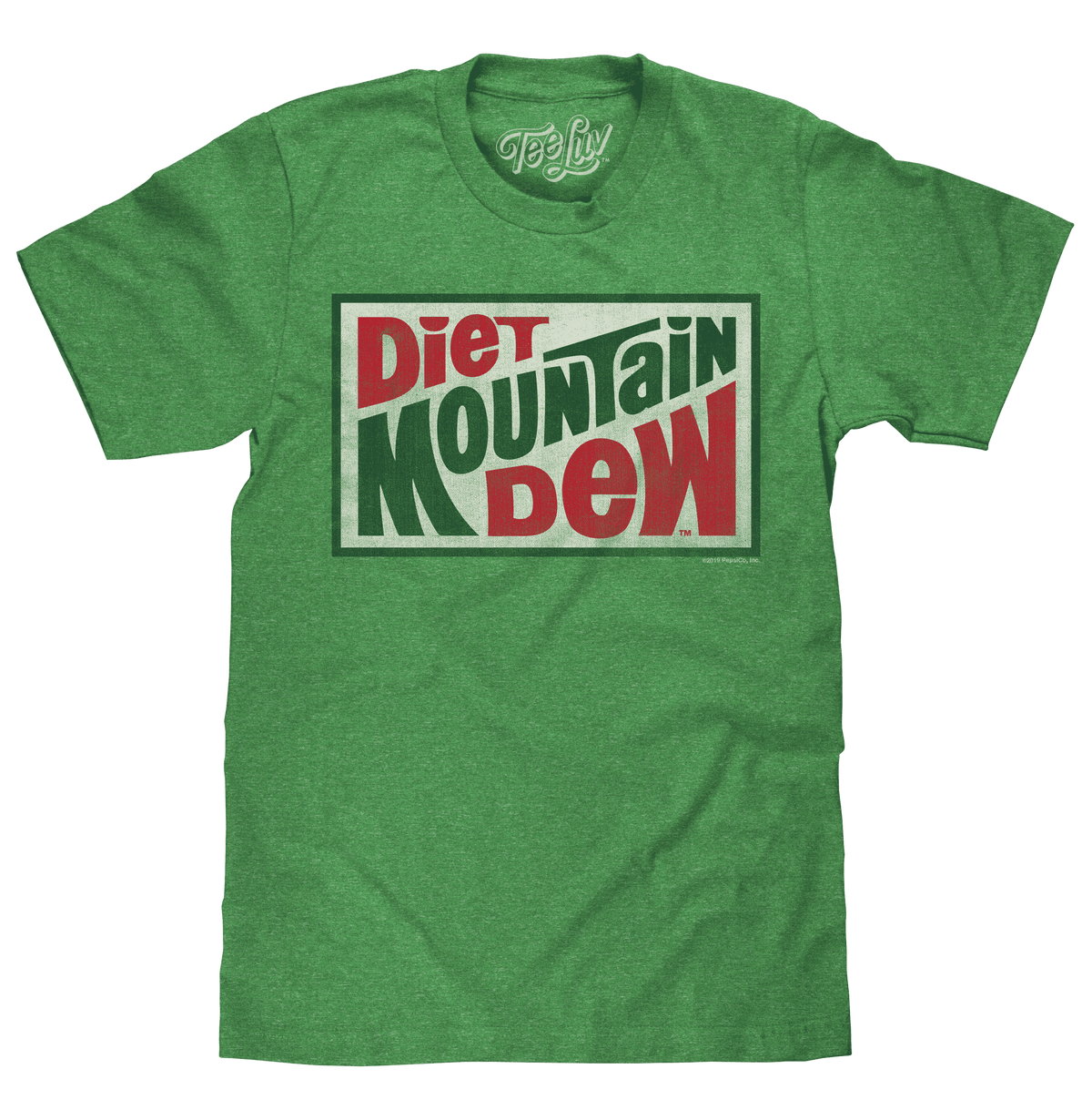 Kelly green heather T-shirt with large Diet Mountain Dew front graphic