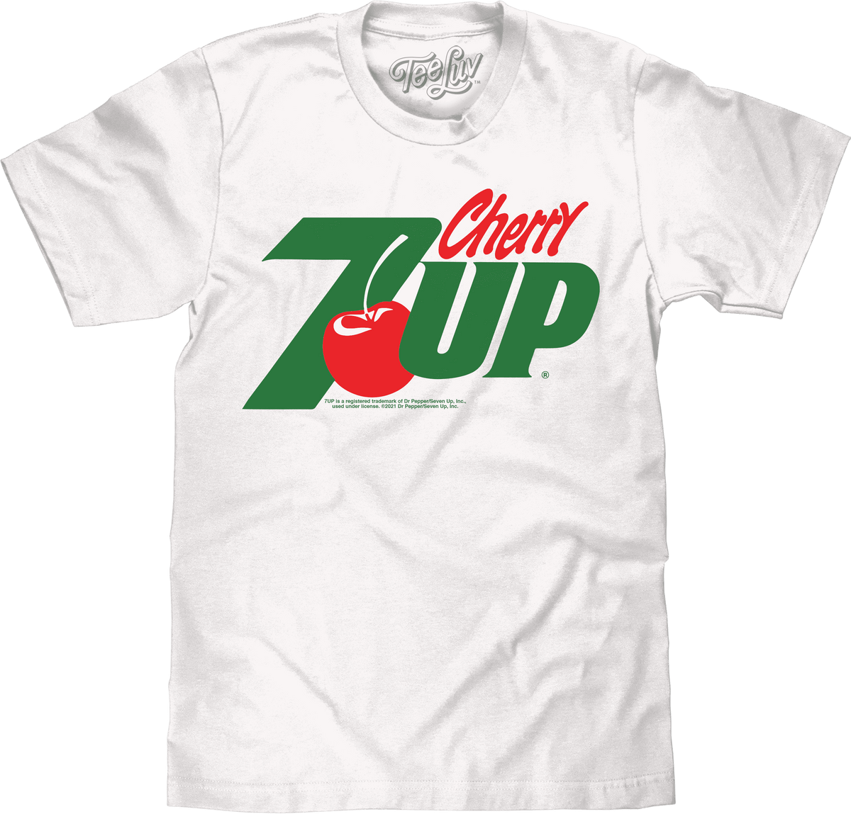 White T-shirt with Cherry 7UP front graphic and TeeLuv neck print