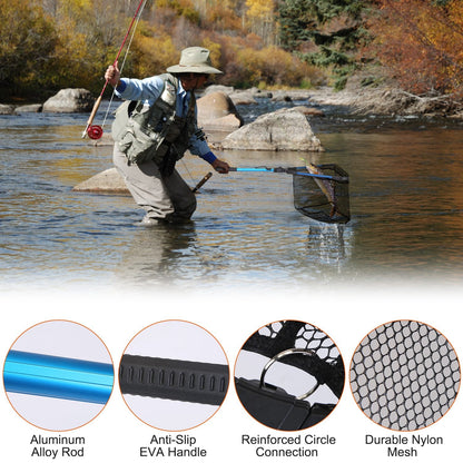 Foldable Fishing Net | Aluminum Handle | Nano-Coated Mesh | Freshwater & Saltwater | Black