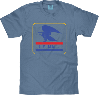 Blue jean crewneck T-shirt with U.S. Mail eagle graphic on front