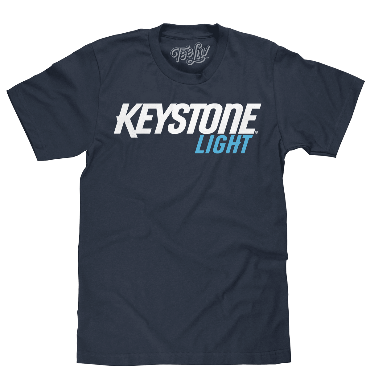 Navy heather soft-touch T-shirt with Keystone Light front logo, crew neck