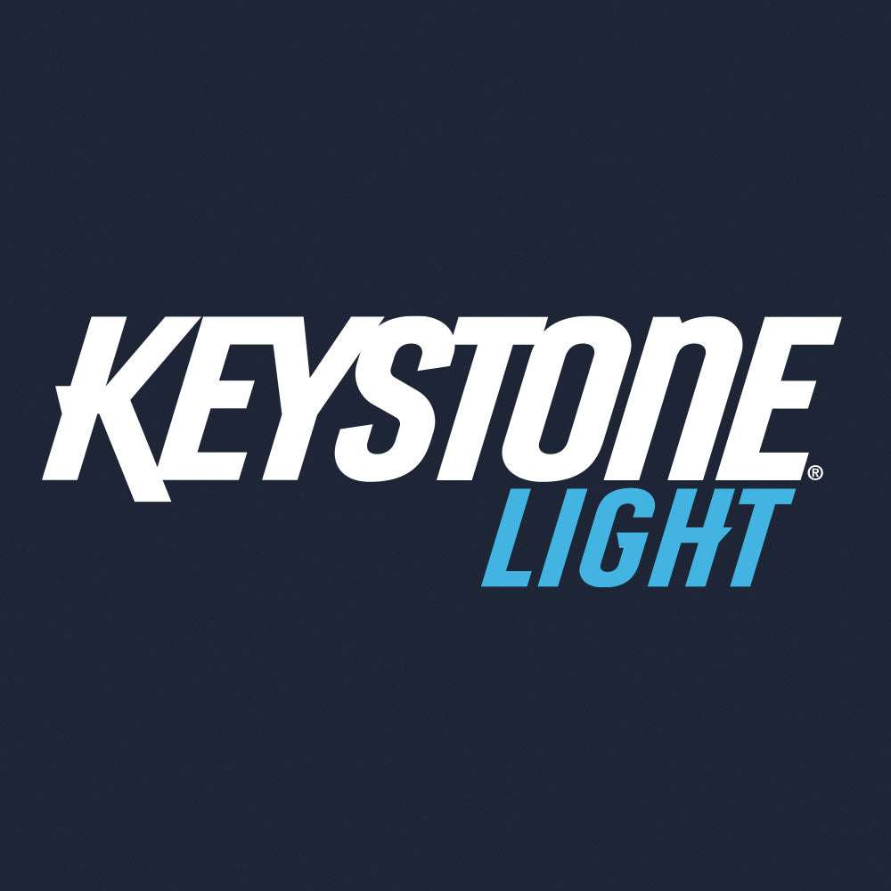 Navy T-shirt with large white 'KESTONE' and blue 'LIGHT' logo