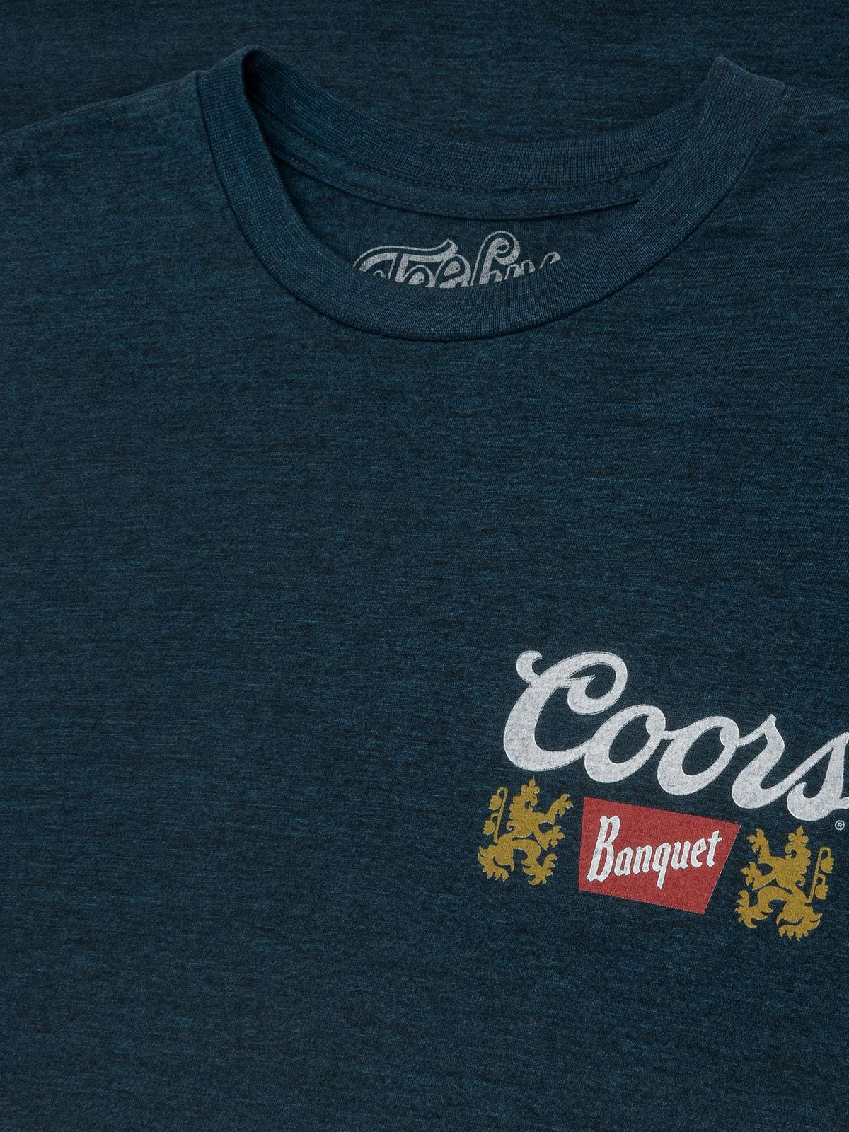 Coors Banquet T-shirt, dark heather blue, neckline and front logo detail