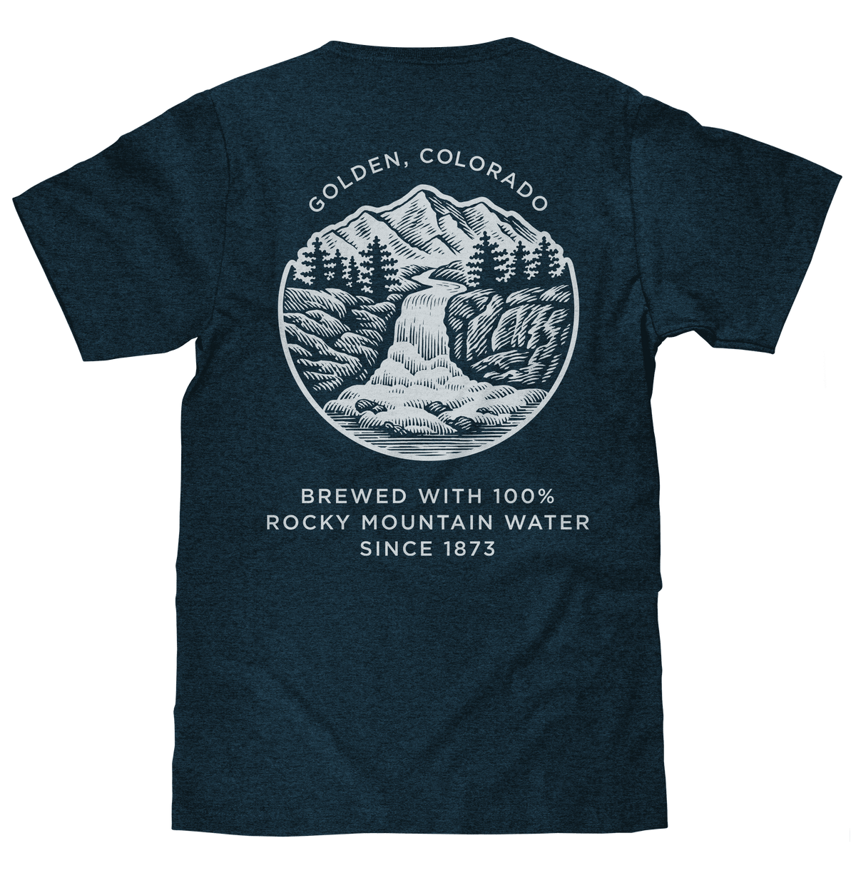 Coors Banquet graphic T-shirt, dark heather blue, back mountain text print