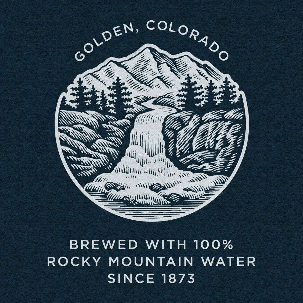 Coors Banquet T-shirt, dark heather blue, back mountain seal graphic