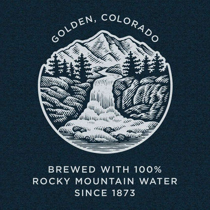 Coors Banquet T-shirt, dark heather blue, back mountain seal graphic