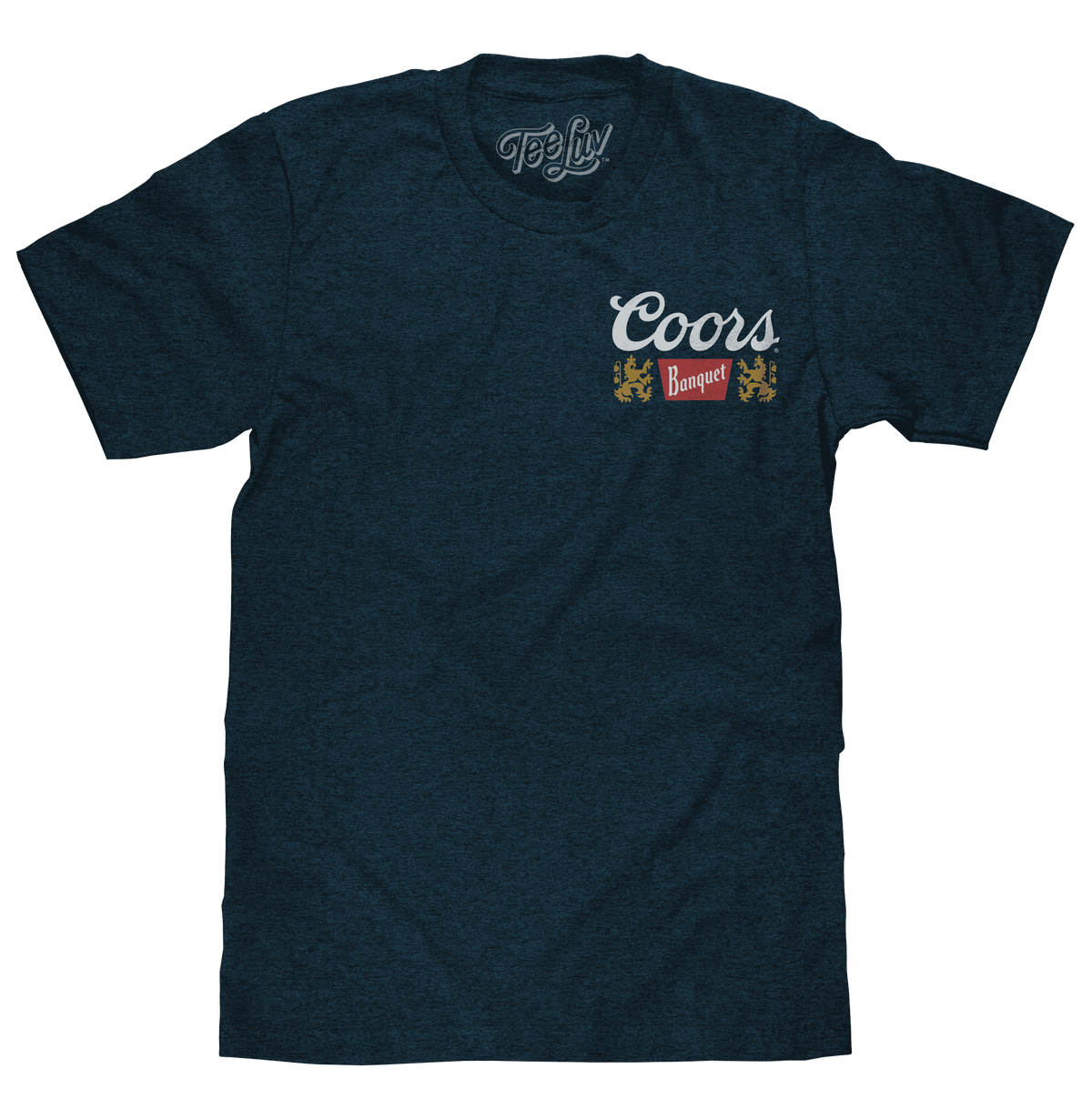 Coors Banquet graphic T-shirt, dark heather blue, front chest logo