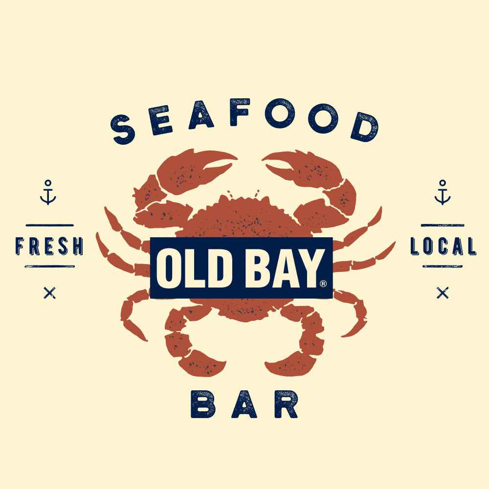 Old Bay Seasoning "Seafood Bar" Ringer T-Shirt | Distressed Logo | 100% Cotton | Natural Beige & Navy