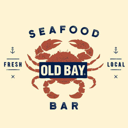 Old Bay Seasoning "Seafood Bar" Ringer T-Shirt | Distressed Logo | 100% Cotton | Natural Beige & Navy