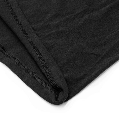 Black t-shirt bottom hem with double-stitched finish