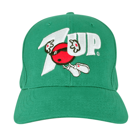Green baseball cap with 7UP Cool Spot logo embroidery, front view