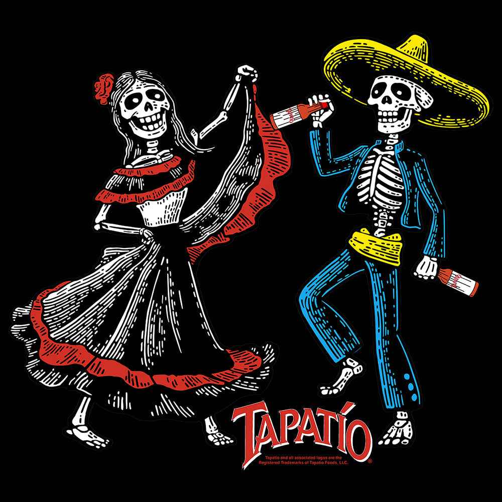 Tapatío Hot Sauce T-Shirt | Day of the Dead Calacas | 100% Cotton | Black