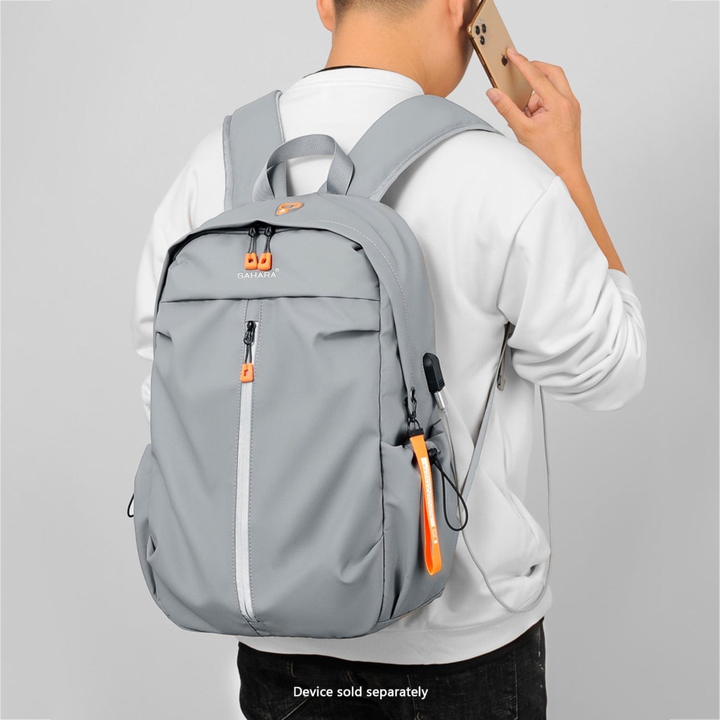 UrbanFlow Slim USB Laptop Backpack | Water-Resistant | Fits up to 16" | Black & Cool Gray