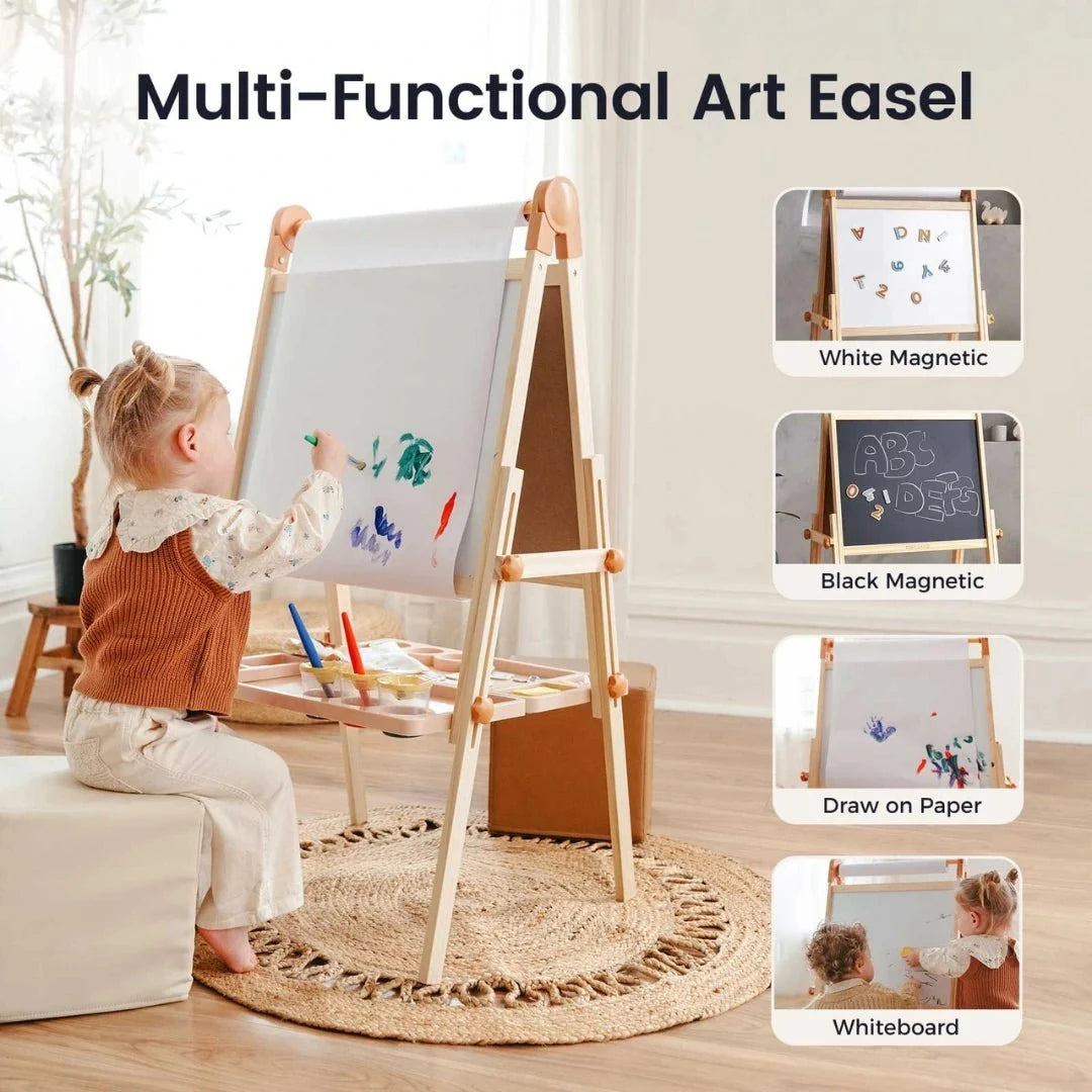 Tiny Land Magnitales Kids Art Easel, Double-Sided Magnetic Whiteboard & Chalkboard