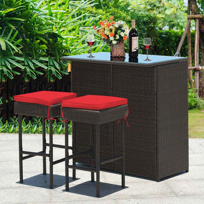 3-Piece Patio Rattan Wicker Bar Table & Stools Dining Set