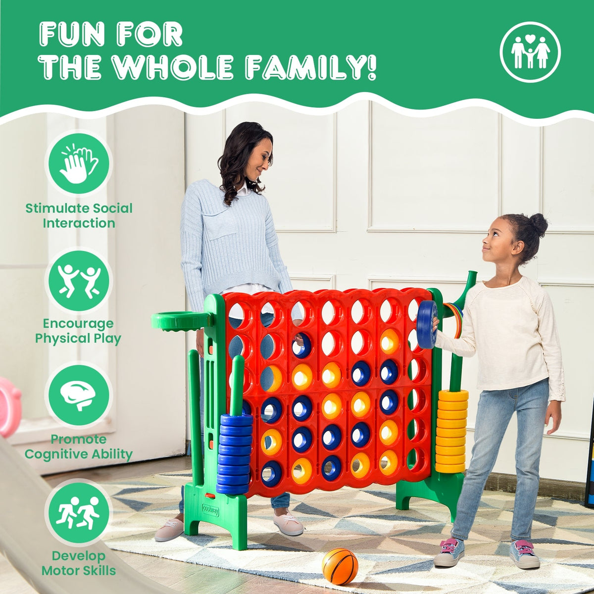 2.5 ft 4-to-Score Giant Game Set with Basketball Hoop and Toss Rings