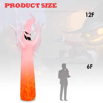 12 Feet Halloween Inflatable Ghost with LED Flame Lights