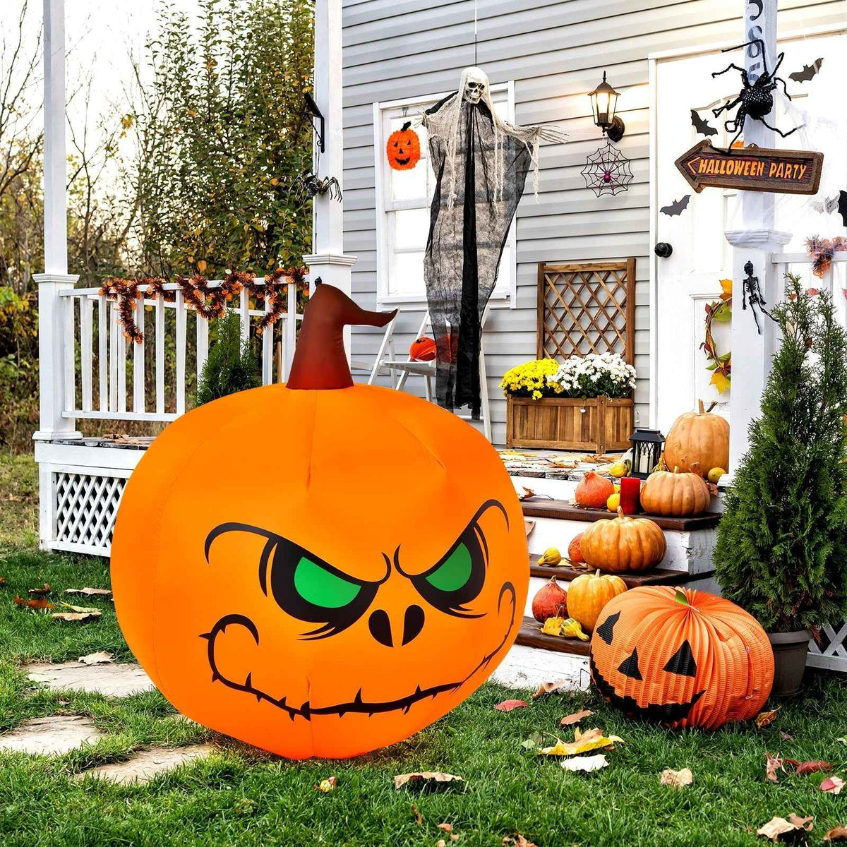 4 Feet Halloween Inflatable Pumpkin with Built-In LED Light