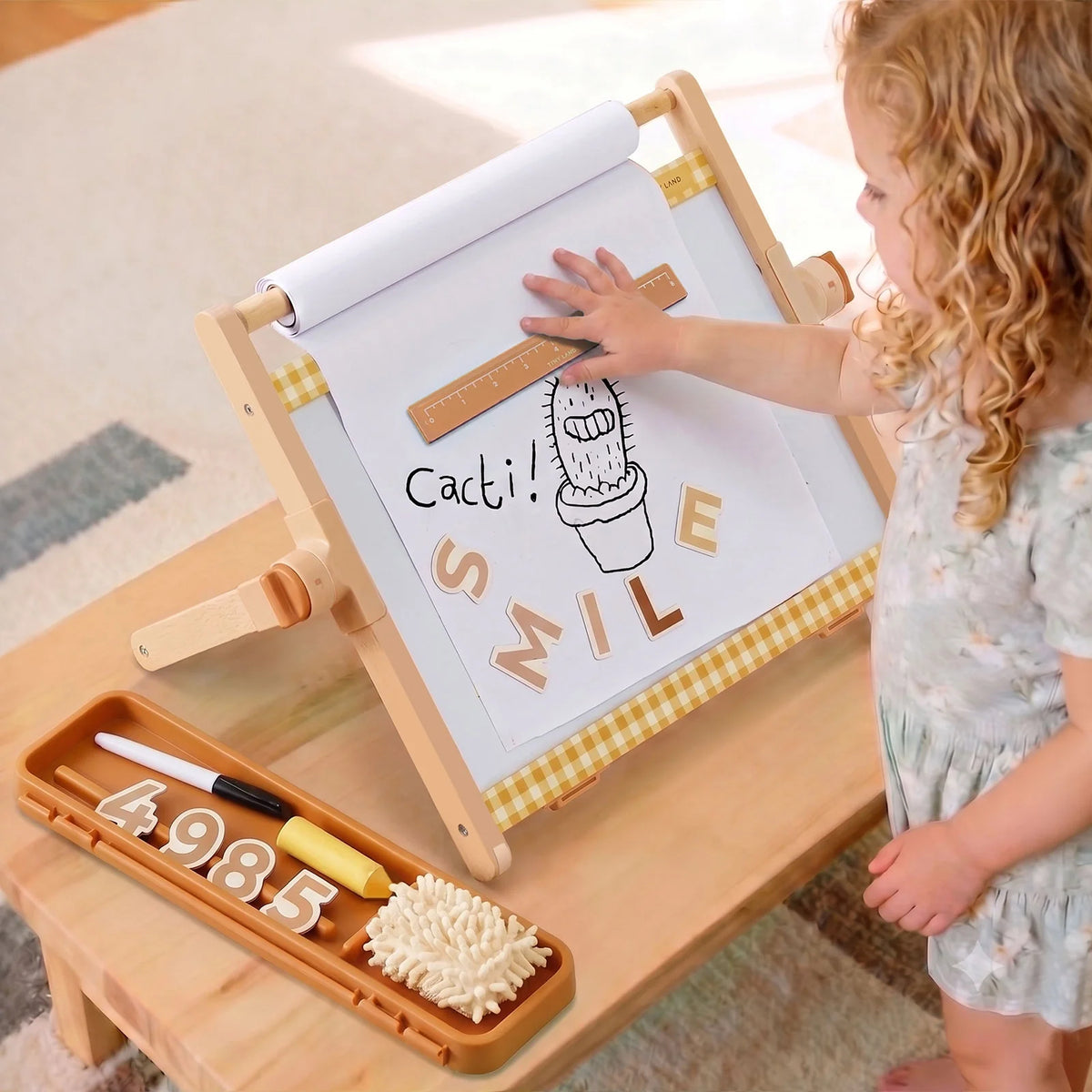 Tiny Land® Double-Sided Magnetic Tabletop Easel | Pink, Oatmeal or Green