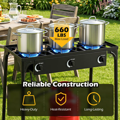 3-Burner Propane Camping Stove – 240,000 BTU, 660 lb Capacity