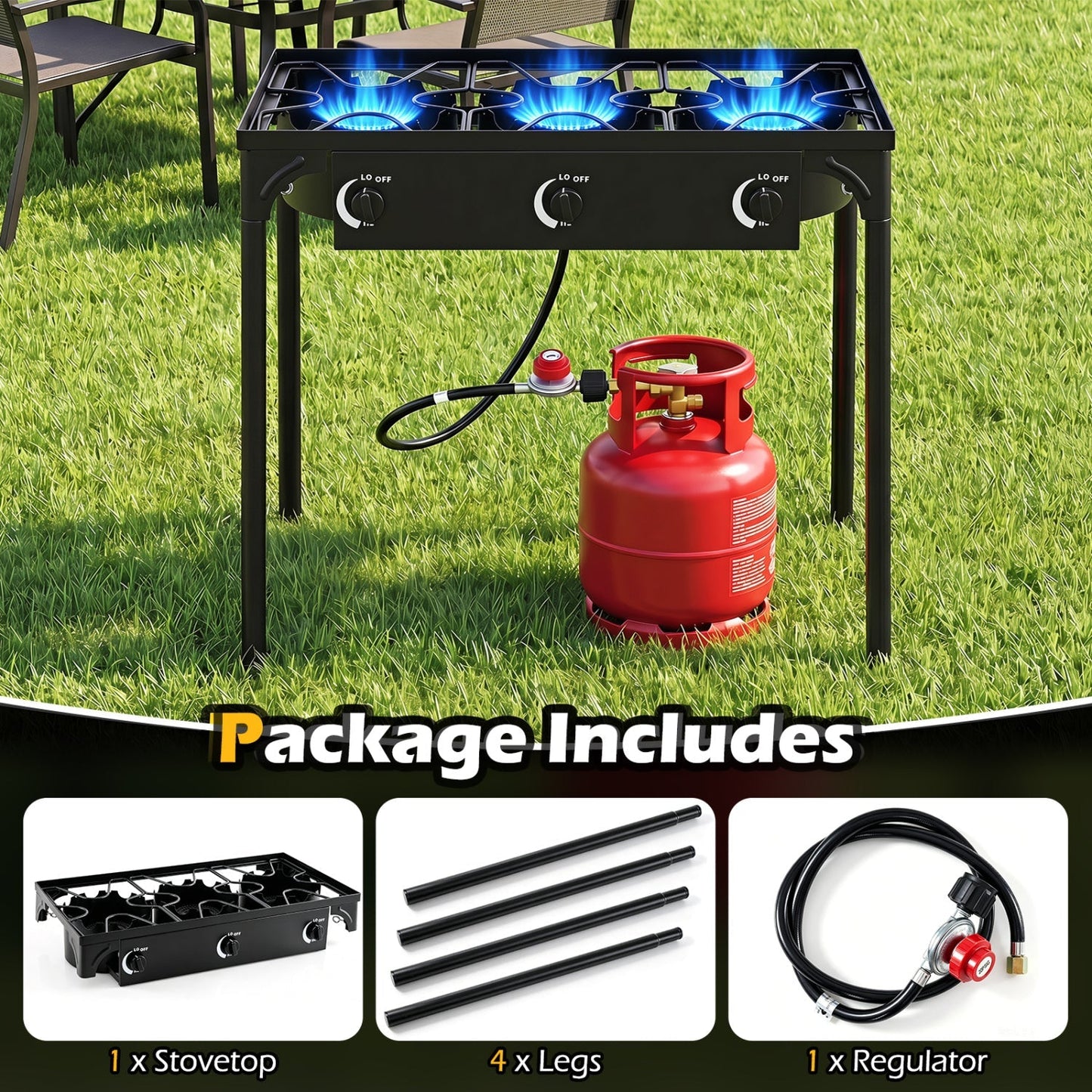 3-Burner Propane Camping Stove – 240,000 BTU, 660 lb Capacity