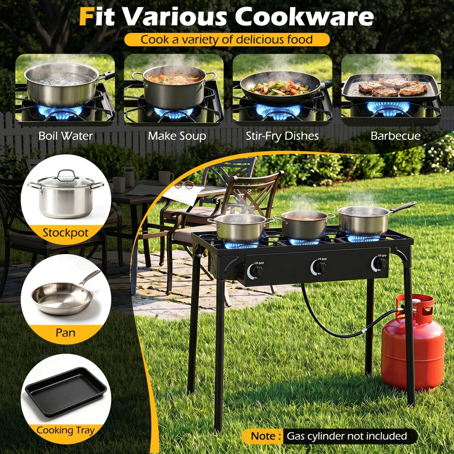 3-Burner Propane Camping Stove – 240,000 BTU, 660 lb Capacity