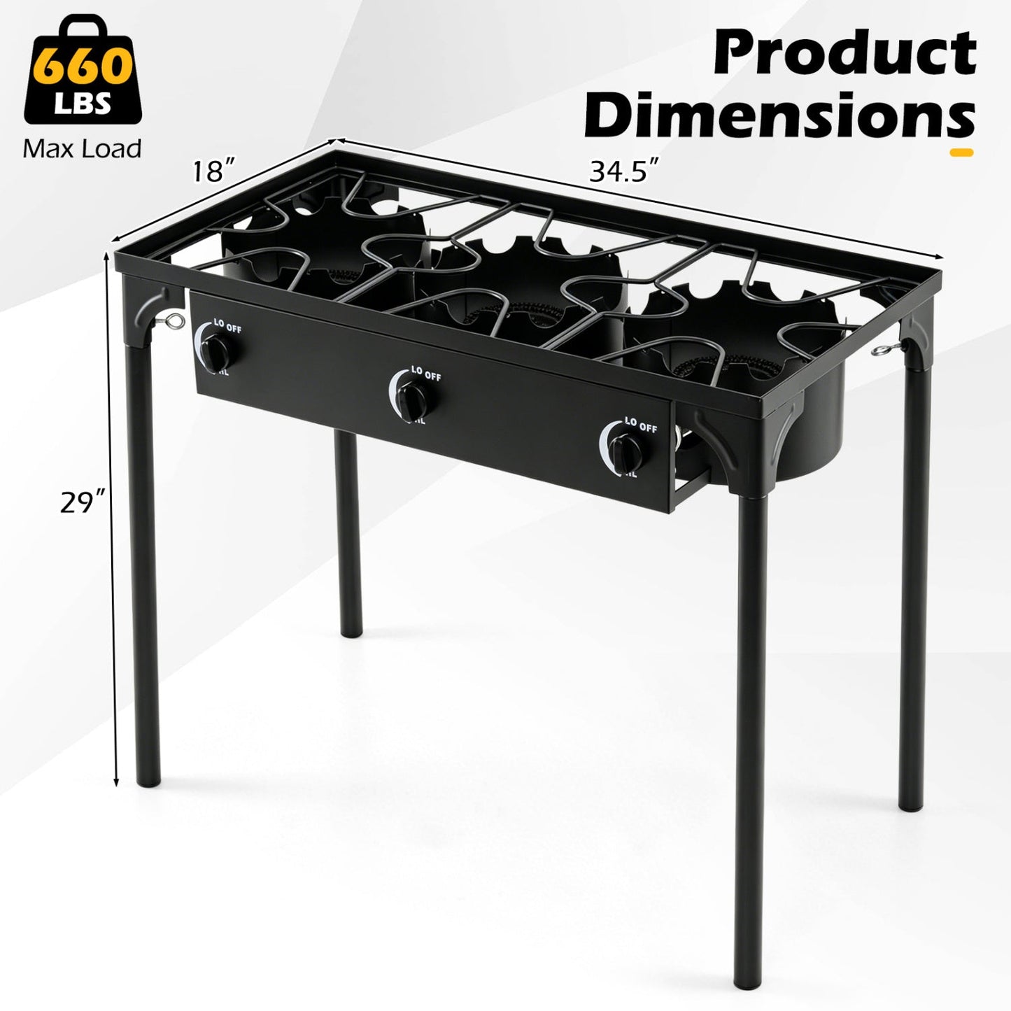 3-Burner Propane Camping Stove – 240,000 BTU, 660 lb Capacity