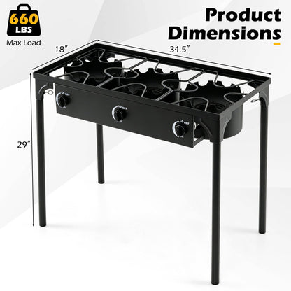 3-Burner Propane Camping Stove – 240,000 BTU, 660 lb Capacity