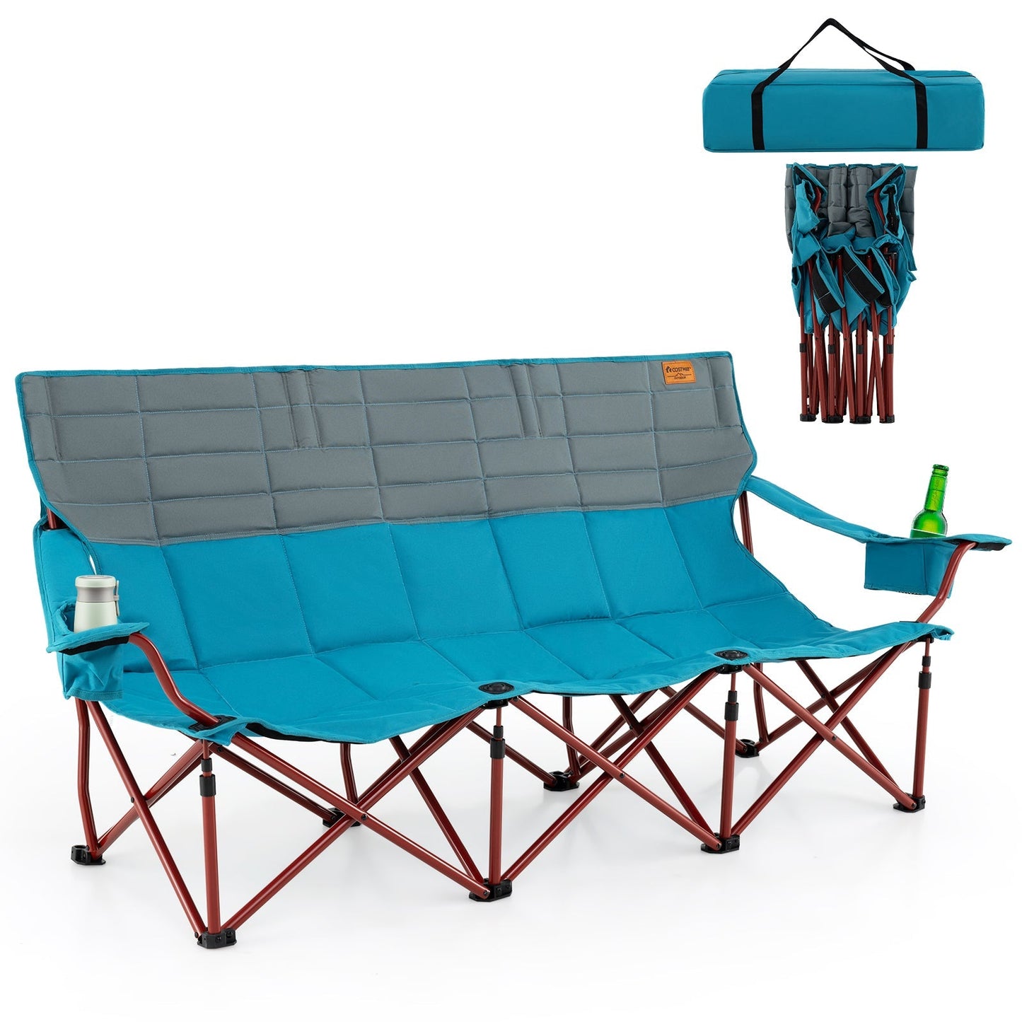 3-Person Folding Camping Chair – 900 lb Capacity, Cotton Padding & Cup Holders