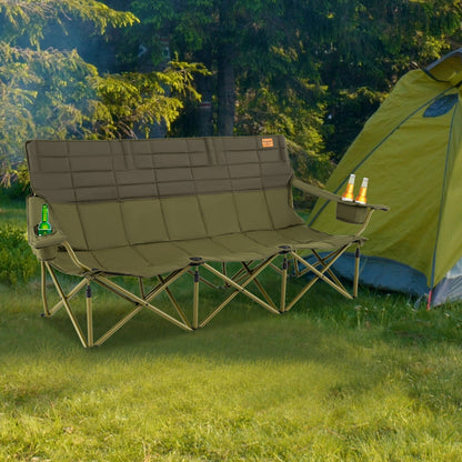 3-Person Folding Camping Chair – 900 lb Capacity, Cotton Padding & Cup Holders
