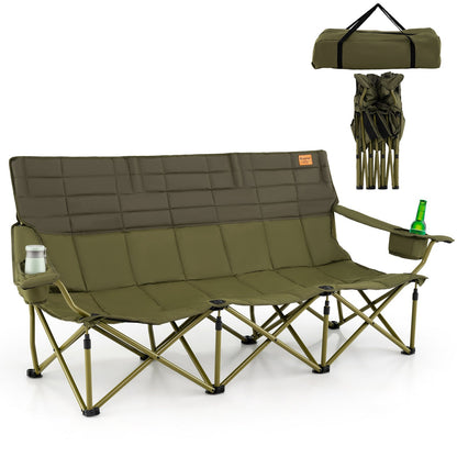 3-Person Folding Camping Chair – 900 lb Capacity, Cotton Padding & Cup Holders