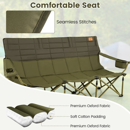 3-Person Folding Camping Chair – 900 lb Capacity, Cotton Padding & Cup Holders
