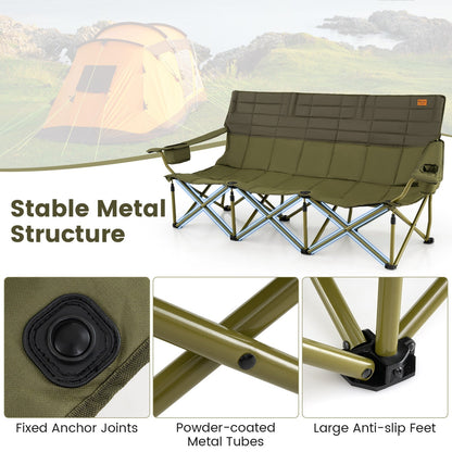 3-Person Folding Camping Chair – 900 lb Capacity, Cotton Padding & Cup Holders
