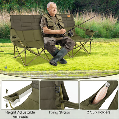 3-Person Folding Camping Chair – 900 lb Capacity, Cotton Padding & Cup Holders