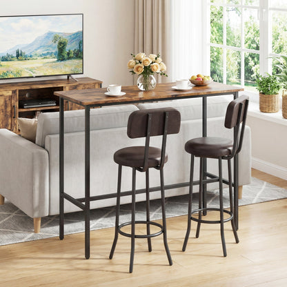 3-Piece Industrial Bar Table Set | 1 Table + 2 Upholstered Stools | Rustic Brown & Black