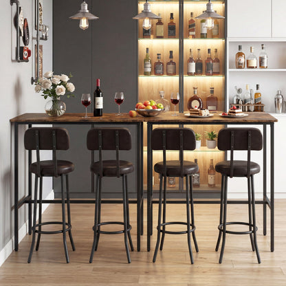 3-Piece Industrial Bar Table Set | 1 Table + 2 Upholstered Stools | Rustic Brown & Black