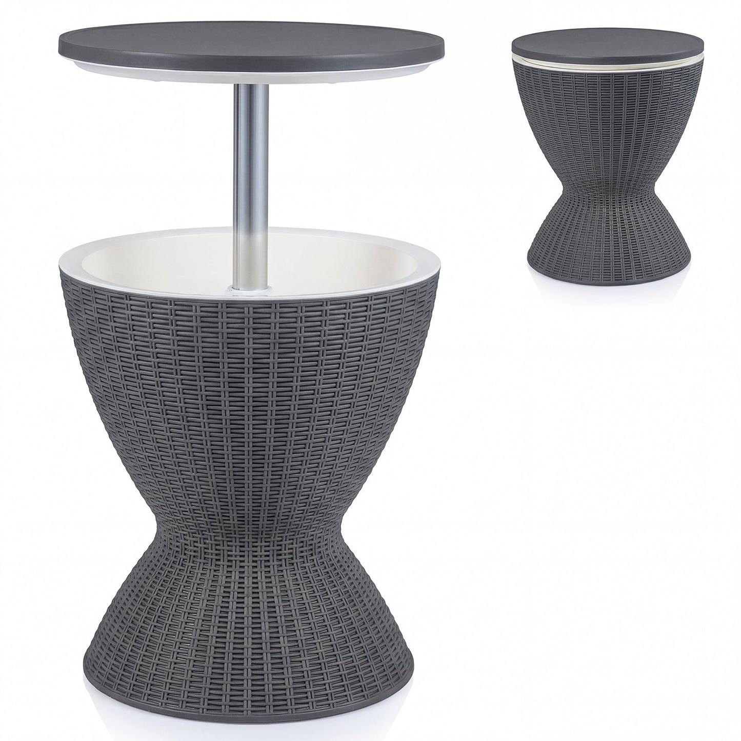 3-in-1 Rattan Cooler Bar Table with Adjustable Ice Bucket | 8 Gallon