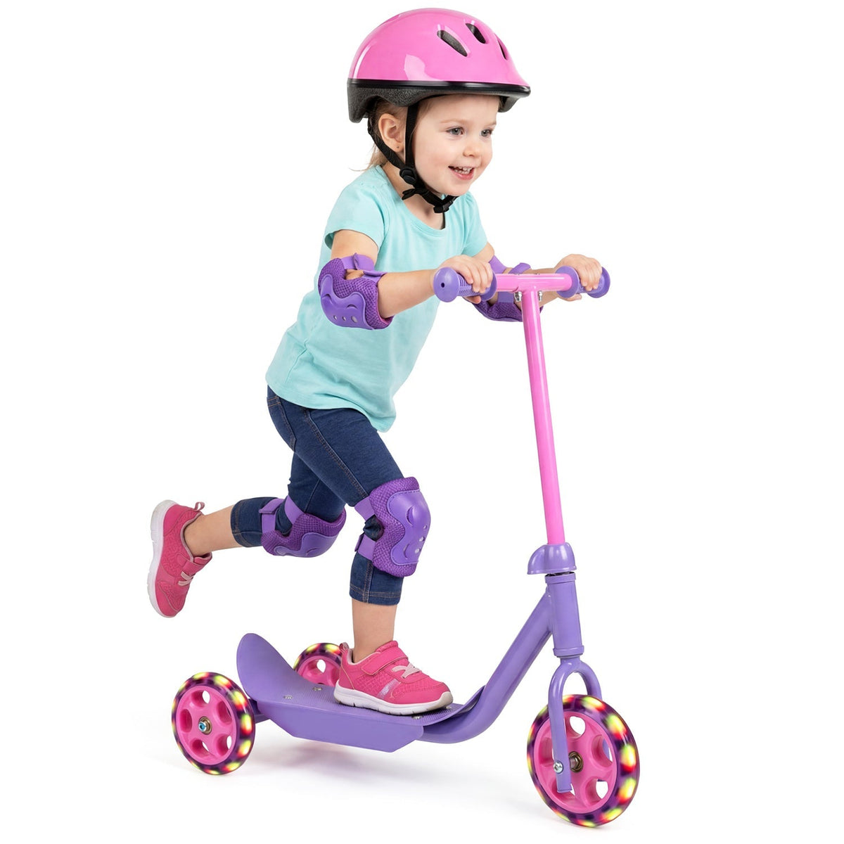 3-Wheel Kids Scooter LED Light-Up Wheels Pink Purple