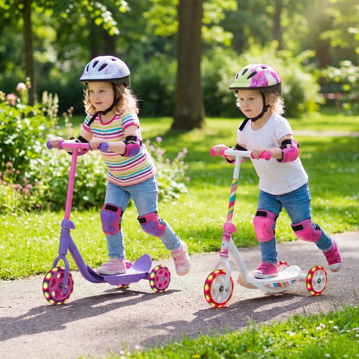 3-Wheel Kids Scooter LED Light-Up Wheels Pink Purple