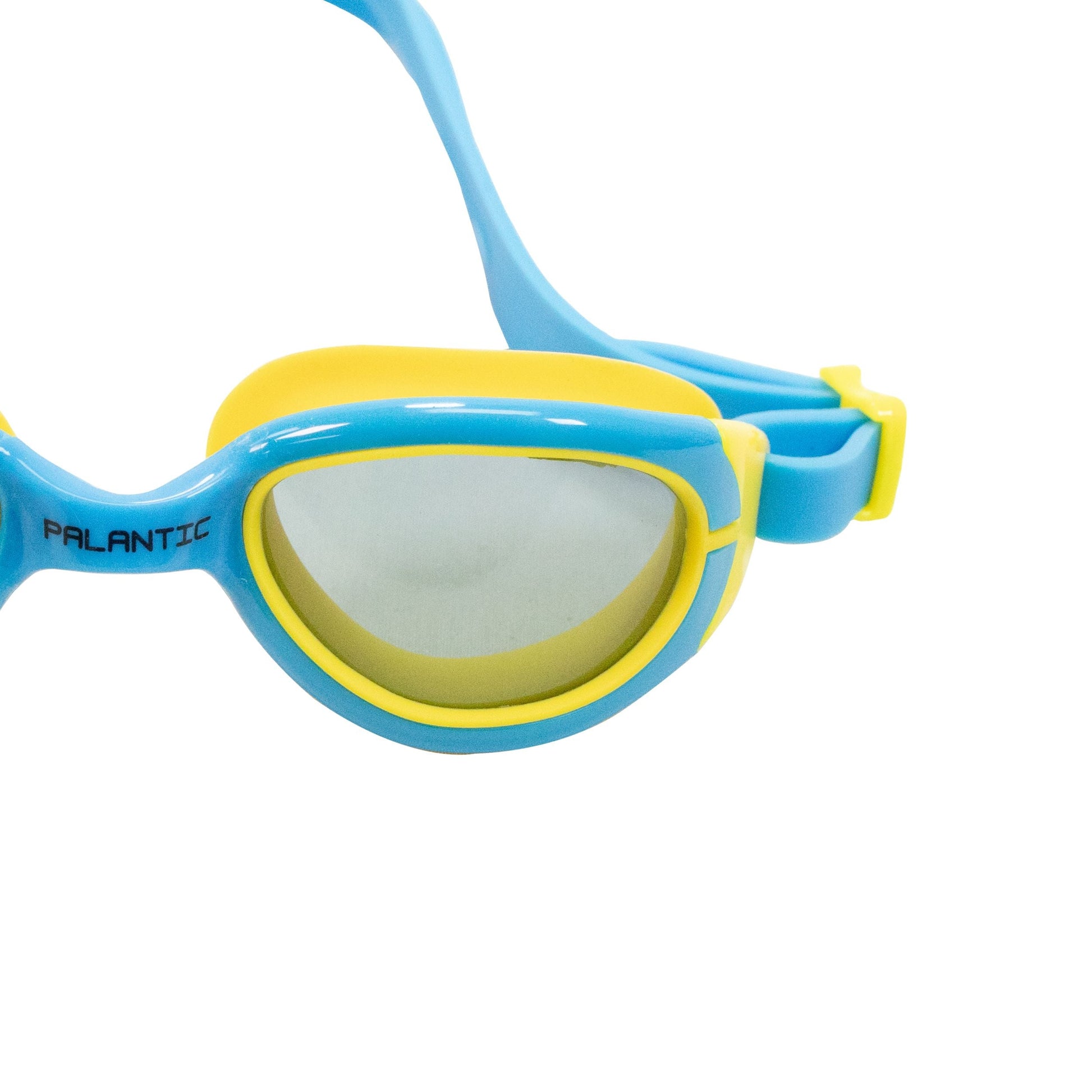 Palantic Jr. Silicone Swim Goggles | UV Tinted Anti-Fog Lenses | Kids & Narrow-Face Adults | Blue/Yellow - Niksstuff