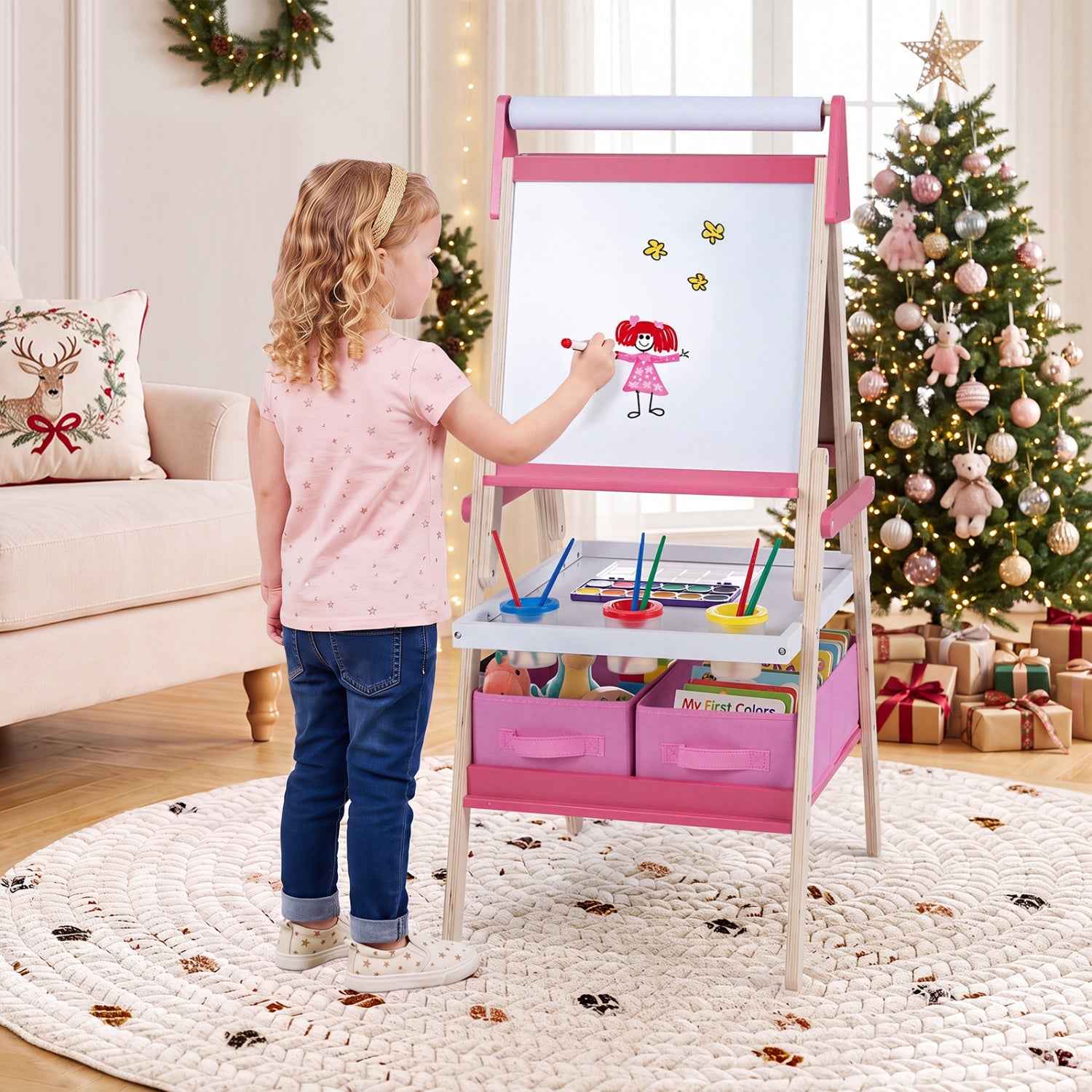 3-in-1 Kids Art Easel | Magnetic Whiteboard & Chalkboard | Ages 3–6 | 3 Colors