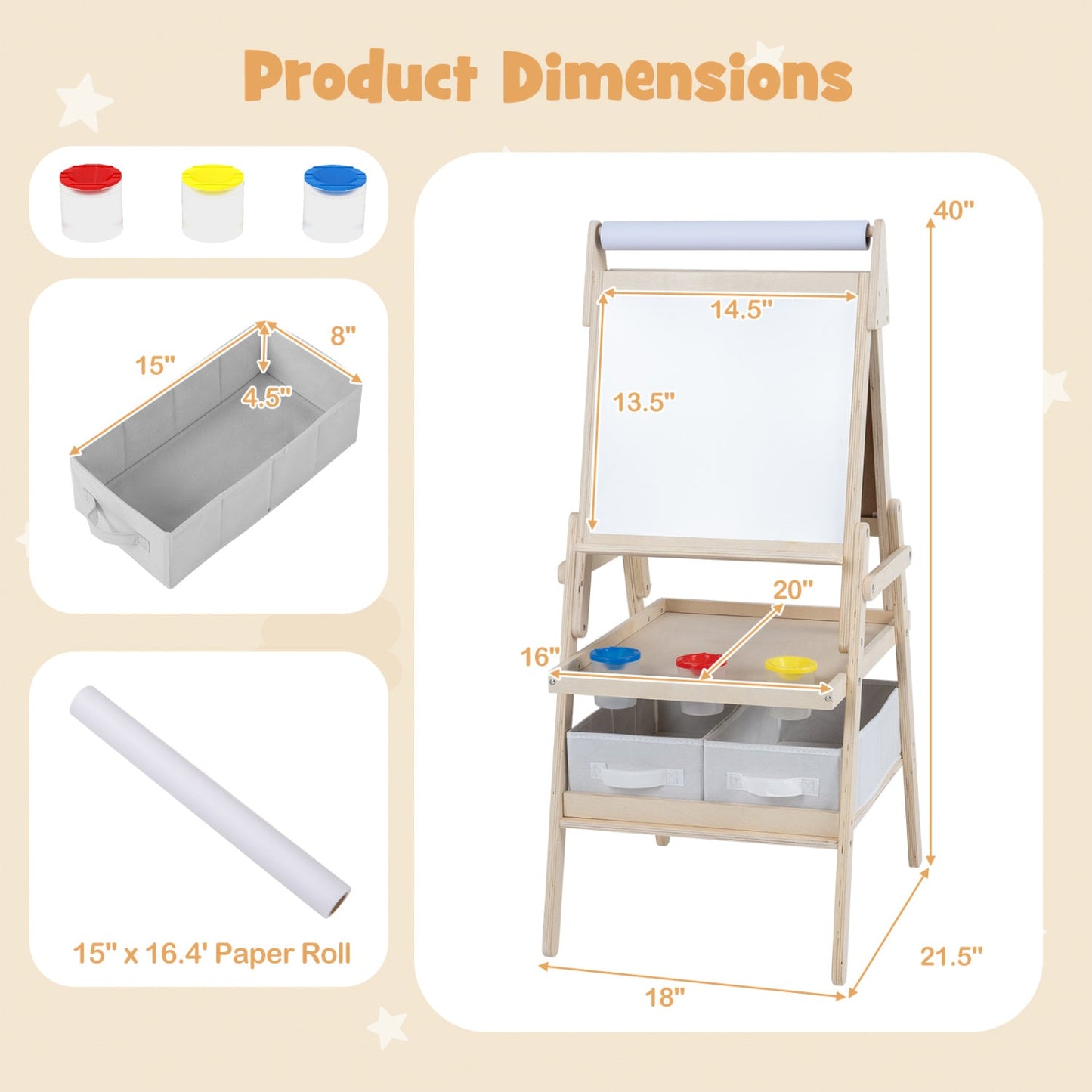 3-in-1 Kids Art Easel | Magnetic Whiteboard & Chalkboard | Ages 3–6 | 3 Colors