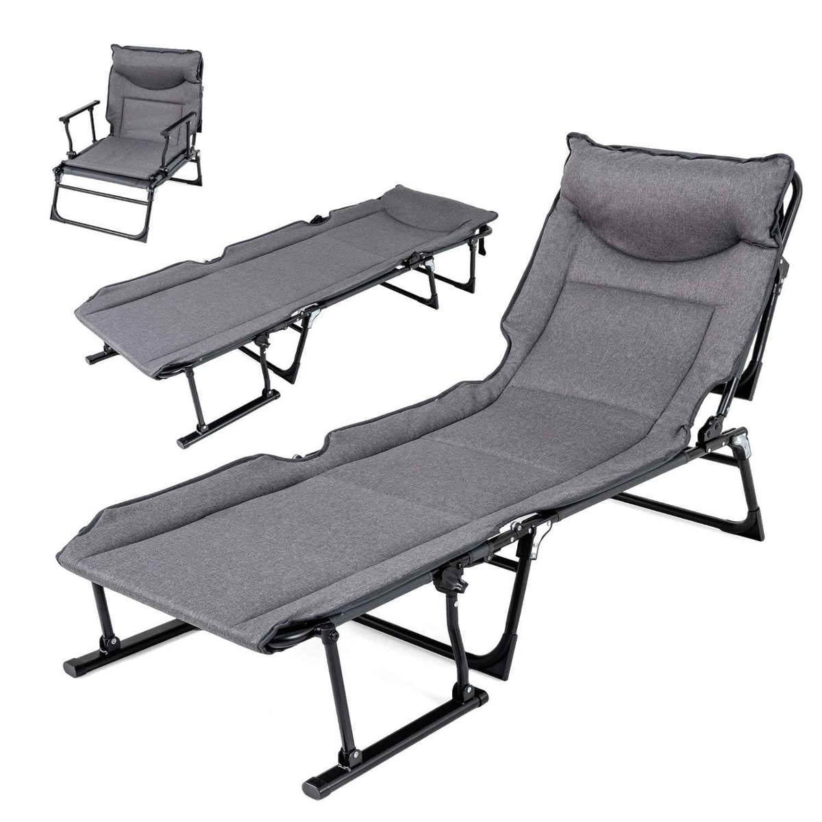 3-in-1 Folding Camping Cot Convertible Sofa Chair with Padded Backrest