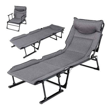 3-in-1 Folding Camping Cot Convertible Sofa Chair with Padded Backrest